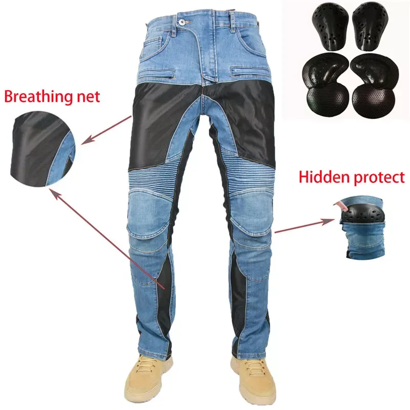 

Komine 719 Motorcycle Riding Pants Moto pantalon Jeans Protective Pants Motocross Racing Denim Jeans with mesh 4 X Knee Hip Pads