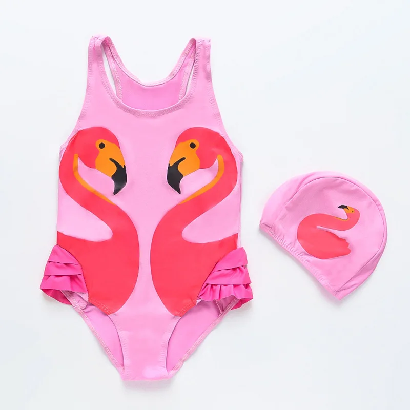 

Summer One Pieces 1~8 Years Baby Girls Swimwear Swimsuit With Swimming Cap Swan Cute Kids Children Bathing Suit Swim Beachwear