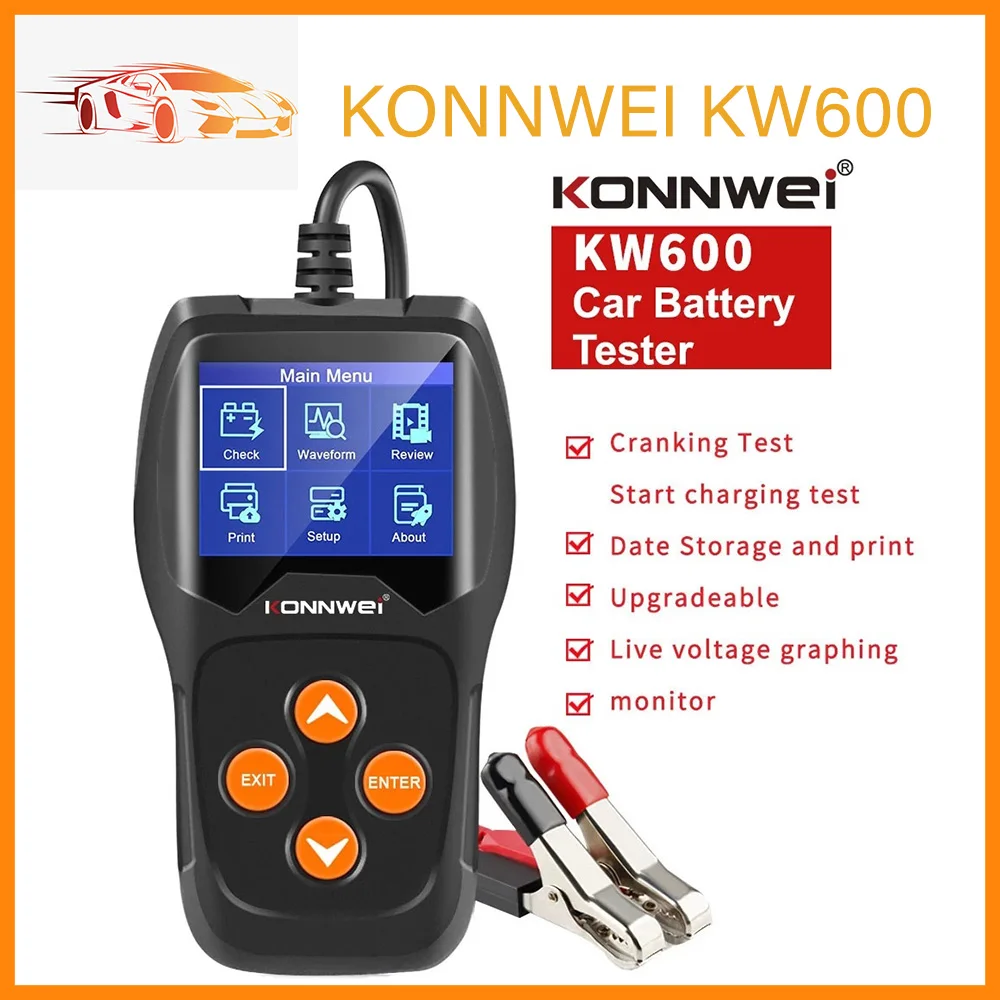Оригинальный профессиональный автомобильный аккумулятор KONNWEI KW600 12 В, устройство для проверки состояния аккумулятора от 100 до 2000CCA
