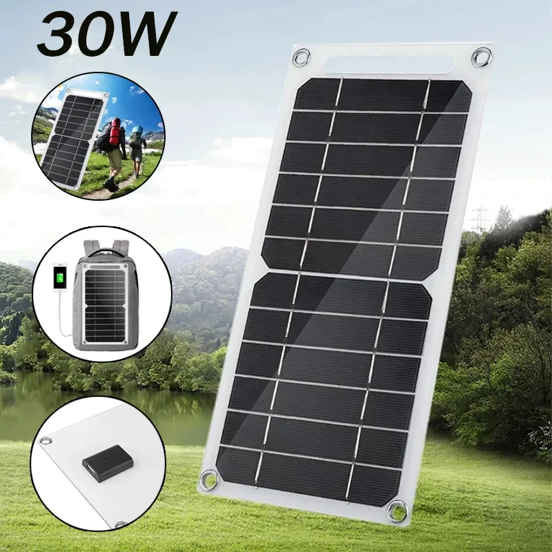 

30W Solar Panel USB Waterproof Outdoor Hike Camping Portable Cells Battery Solar Charger Plate for Mobile Phone Power Bank