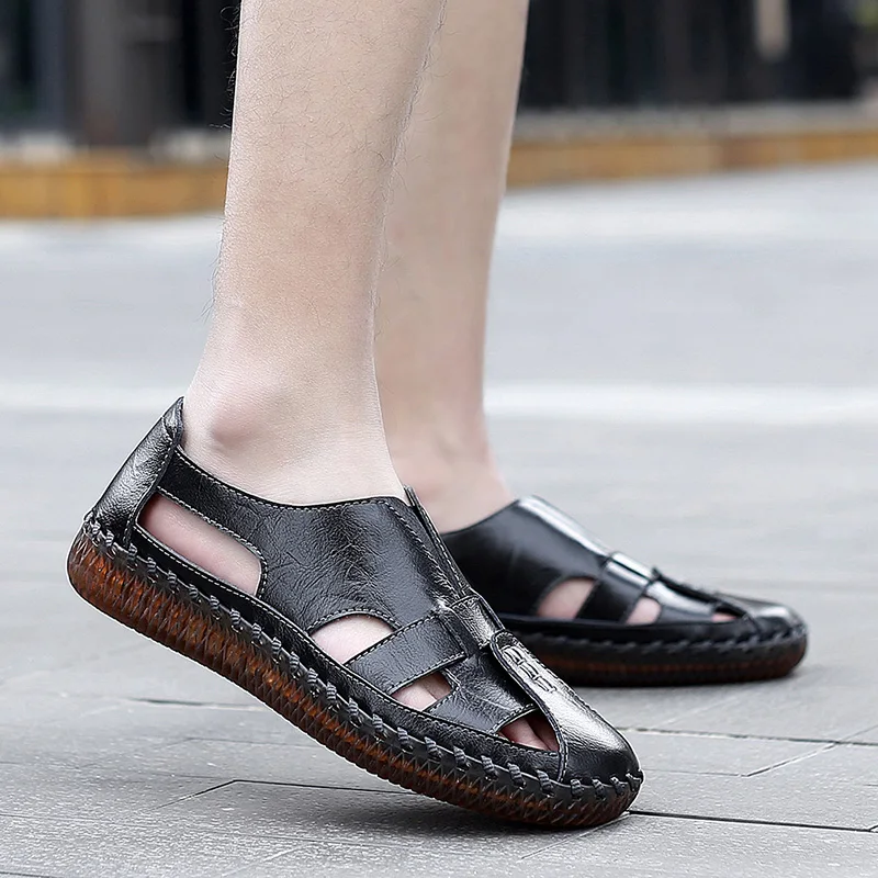 Сандалии мужские из спилка сланцы дышащие пляжные шлепанцы летняя обувь для