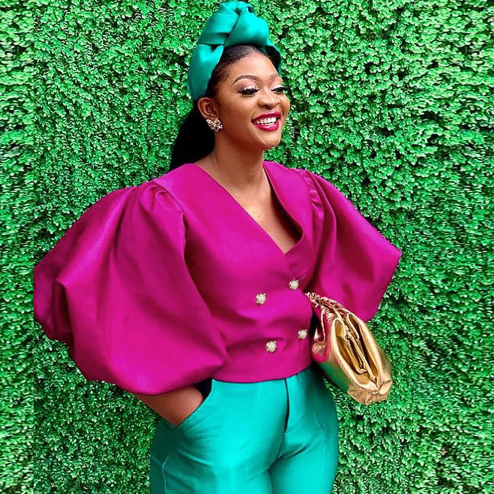 

Женская винтажная рубашка из искусственного шелка, с V-образным вырезом и длинным рукавом-фонариком