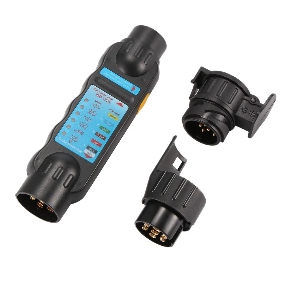 

12V Vehicle Car Trailer Tester 7/13 Pin Towing Light Cable Circuit Plug Socket With 2 Adapters Electrical Diagnostic