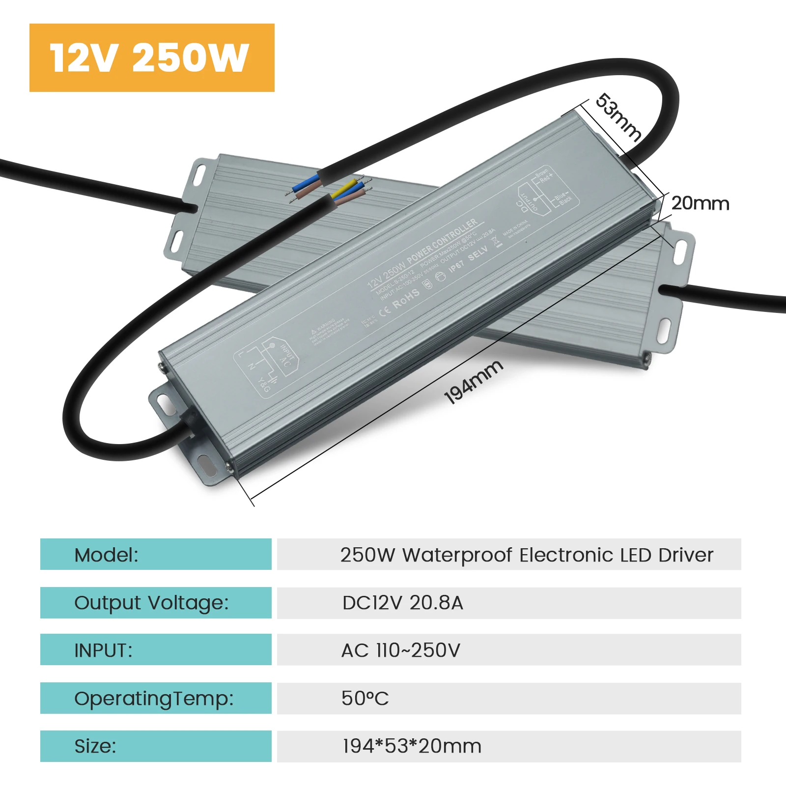 

Водонепроницаемый трансформатор освещения 60-600Вт