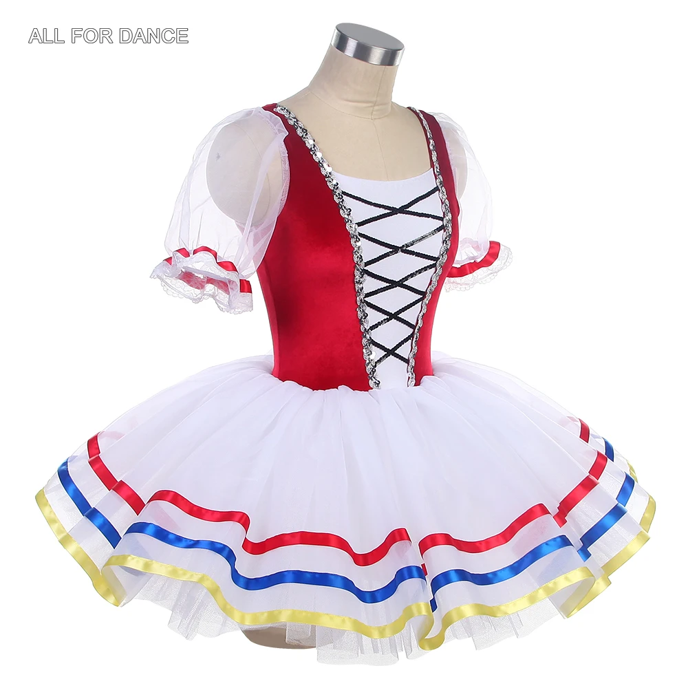 24055 Новые балетные танцевальные пачки с короткими рукавами красный бархатный лиф