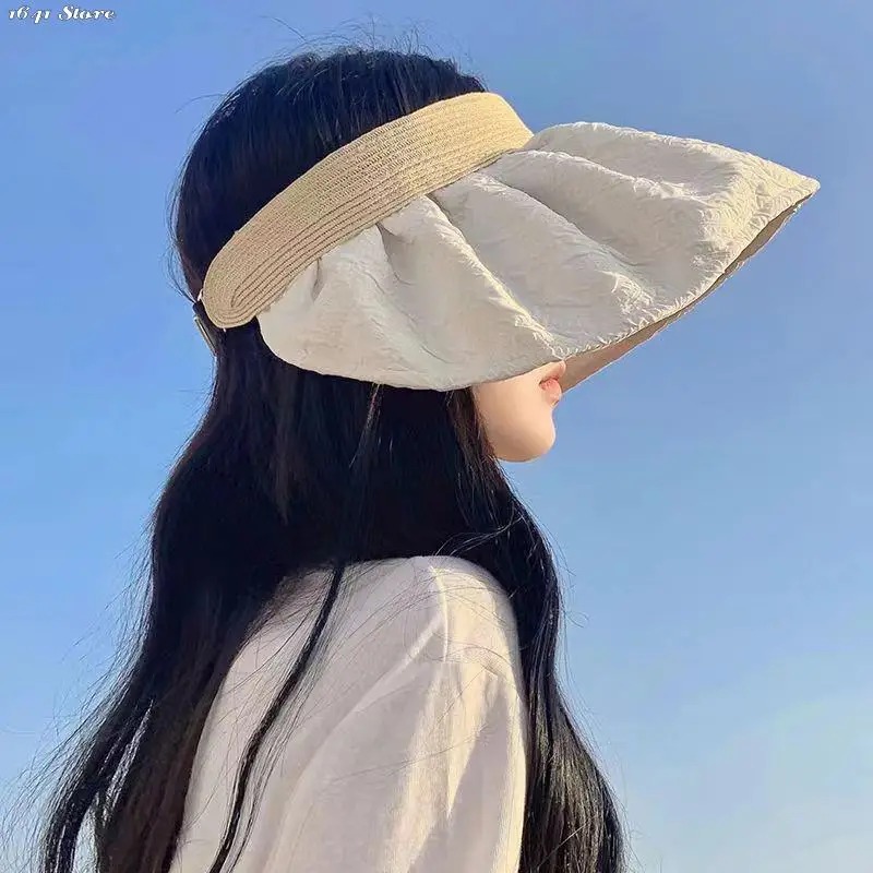 

1pc Korean Style All-match Sunscreen Face Sun Hat Big Brim Shell Fisherman Hat Anti-ultraviolet Fashion Adjustable Empty Top Hat