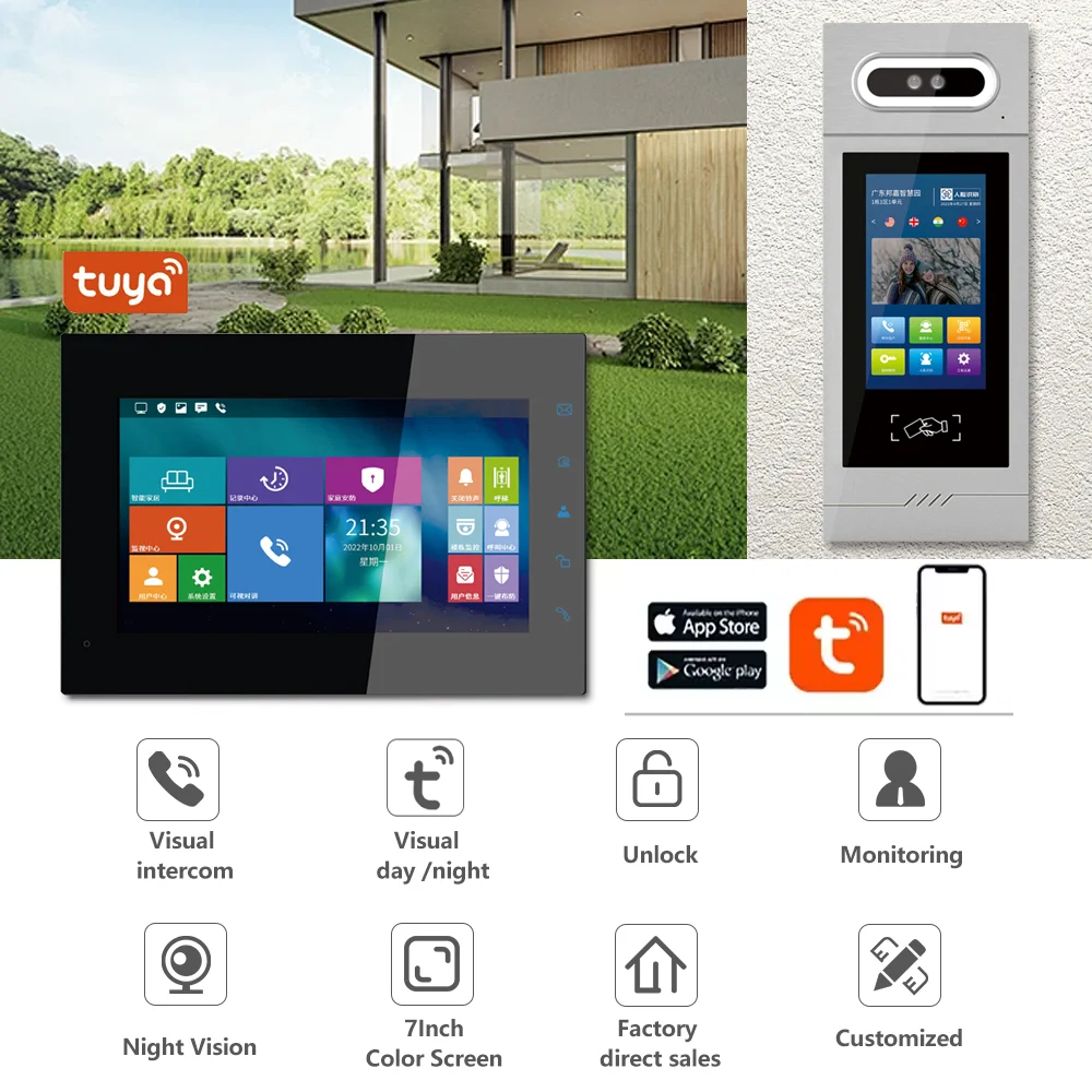 7-дюймовый полностью сенсорный строительный домофон Tuya многостроительный