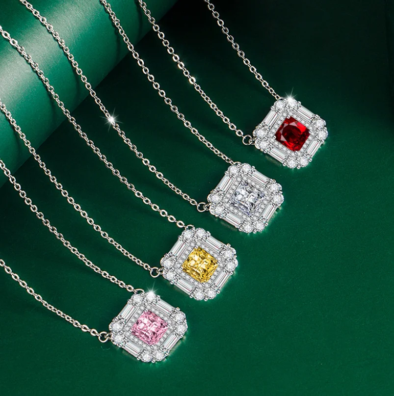 

ANGLANG Luxury Square Pendant Necklace Bridal Wedding Shiny CZ Stone Romantic Gift Elegant Fashion Necklace Jewelry for Women