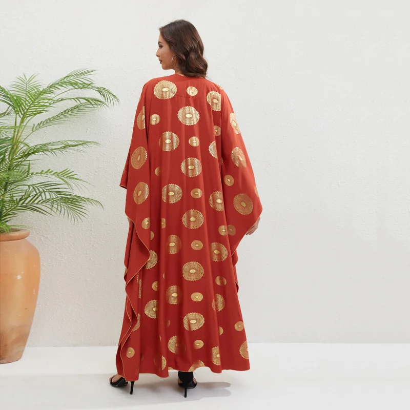 Abaya For Women Bat Sleeves New Printed Dress For Women In Summer Loose Fitting Casual V-neck Rock Stage Long Skirt Dress