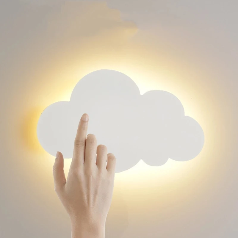 

LED Cloud Touch On/Off Switch Wall Lamp Modern Living Room Girl Children's Bedroom Kids Minimalist Decoration White Dimming 3 Co