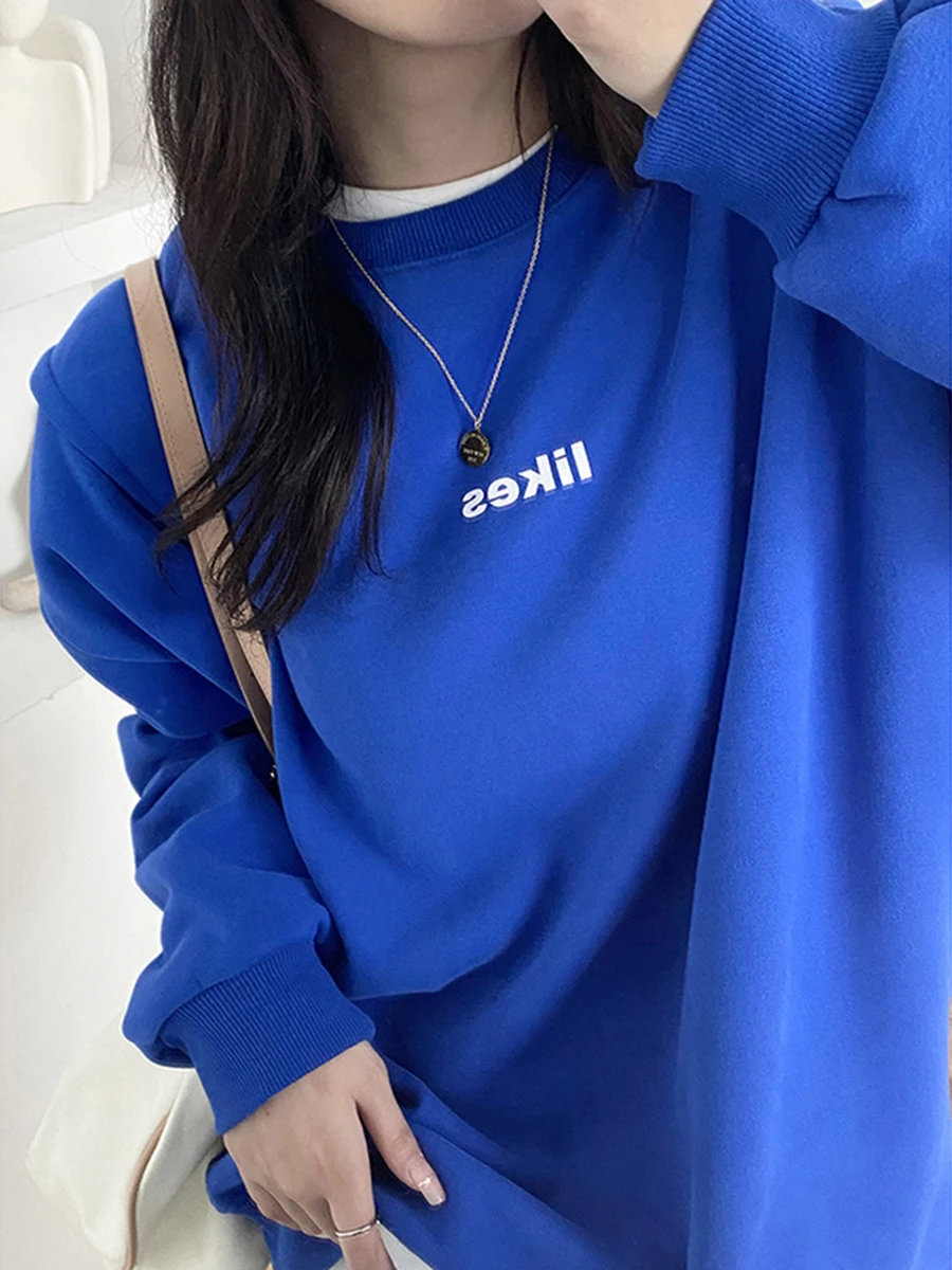 

Letter Print Casual Sweatshirt Women 2022 Autumn Winter Classic Solid O Neck Hooded Pullovers Tops Fashion Simple Sweatshirts