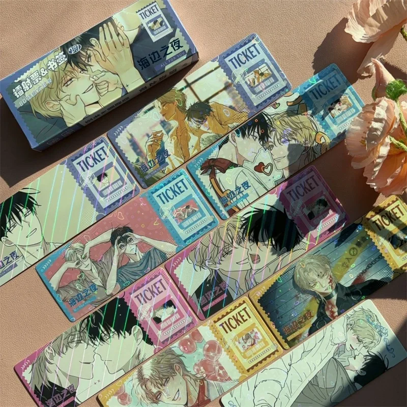 

40 шт./кор. лазерных билетов Seaside Night, закладки, двусторонние закладки вокруг, лазерные поздравительные открытки, закладки, подарки