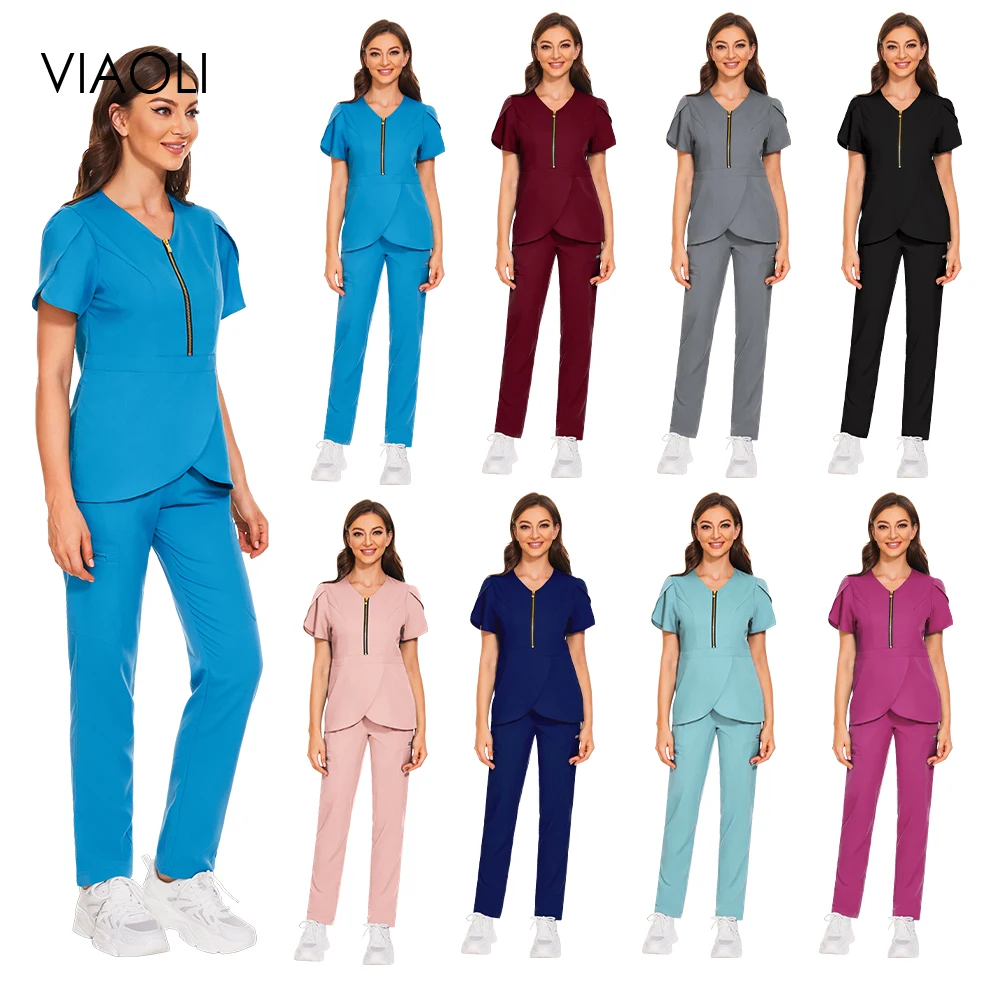 

Summer New Uniforms Nurse Women High Quality Fabric Short Sleeve Medical Clothes Scrubs Nursing Pants Elastic Medical Uniforms