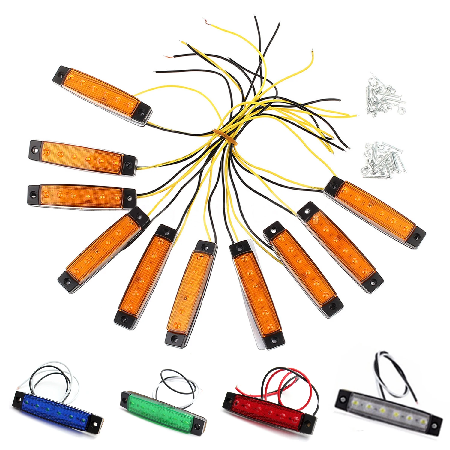 

10 Pcs 12V 6 LED Amber Side Marker Indicators Lights Truck Trailer Lamp