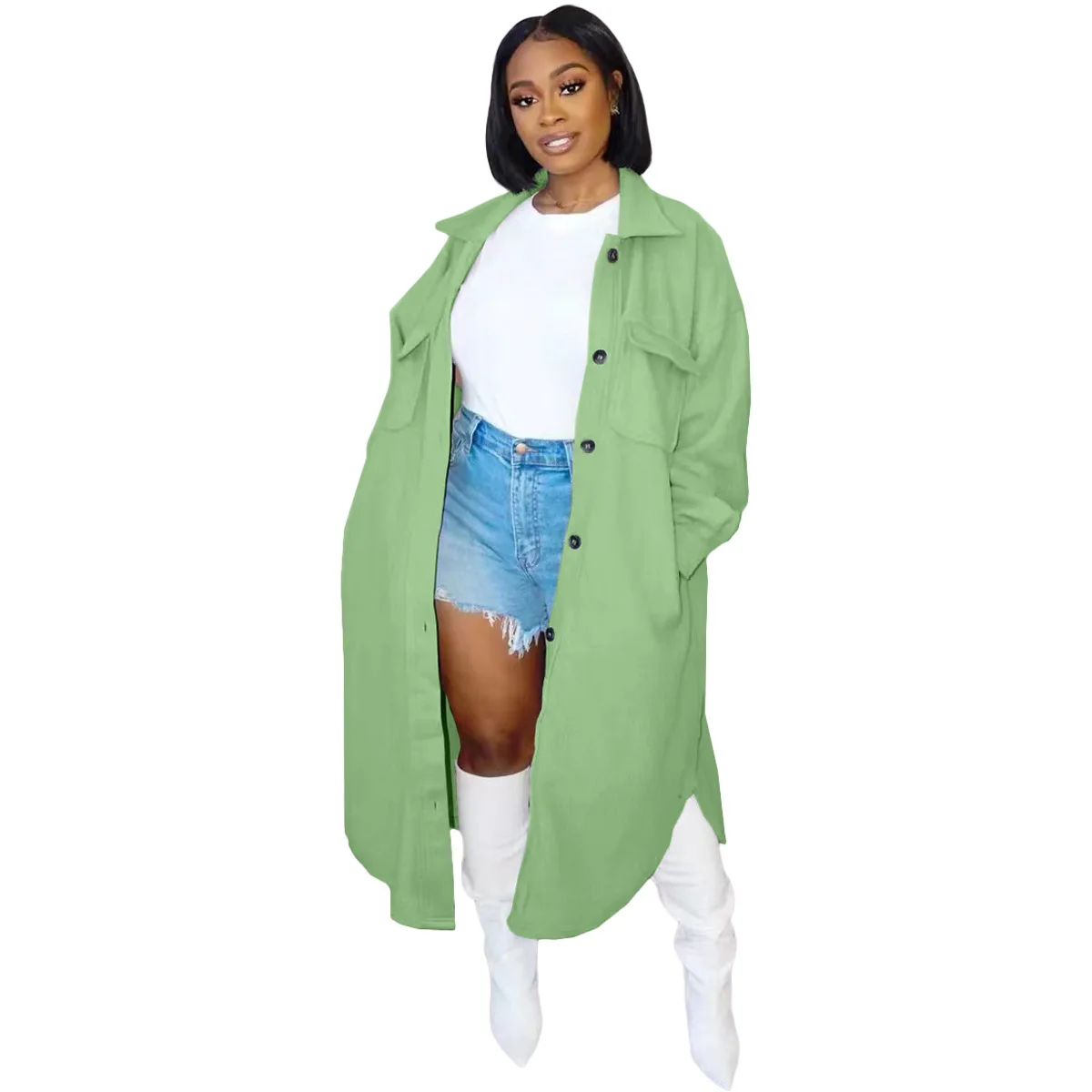 

Casaul Women Jacket Long Coat With Pocket Solid Color Streetwear Keep Warm Streetwear Sporty Clothes For Women Outfit