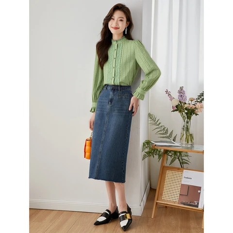 Vimly женские рубашки с воротником-стойкой