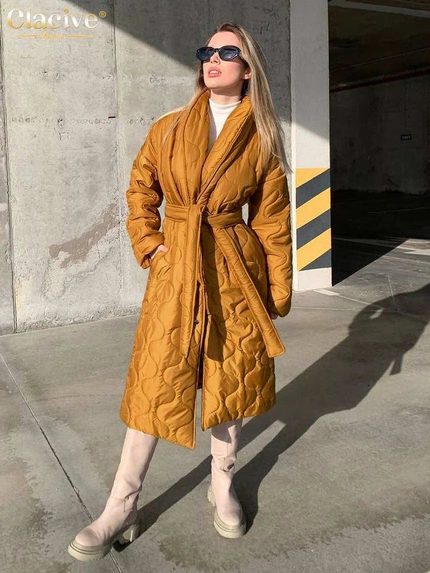 Clacive Fashion Loose Warm Coats Woman Winter 2022 Casual Long Sleeve White Coat Female Elegant Single Breasting Lace-Up Jackets