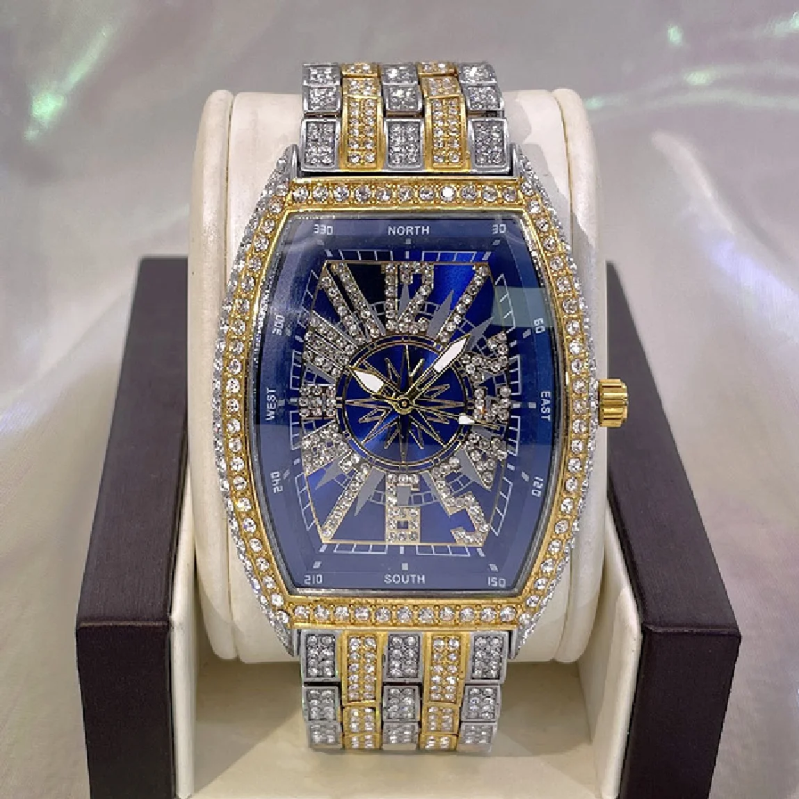 

Brand MISSFOX Gold Blue Fashion Watch Mens Hip Hop Full Diamond Waterproof Wristwatches Luminous Digital Clocks 2022 New Gift Ma