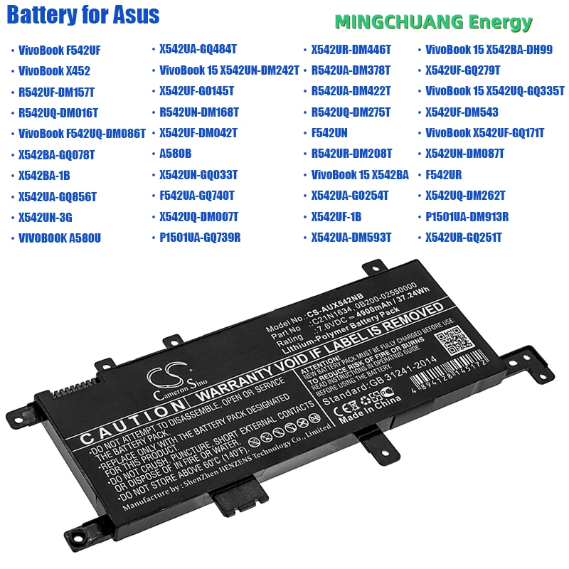 

Cameron Sino Notebook Battery Asus C21N1634, C21PQCH, 0B200-02550000, 0B200-02550200 for Asus VivoBook F542UF / F542UQ-DM086T