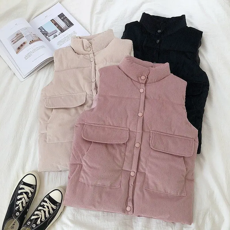 

Женская куртка, жилет, пуховые хлопковые жилеты, Женская осенне-зимняя самая свободная короткая Вельветовая куртка с широкими плечами, Женс...