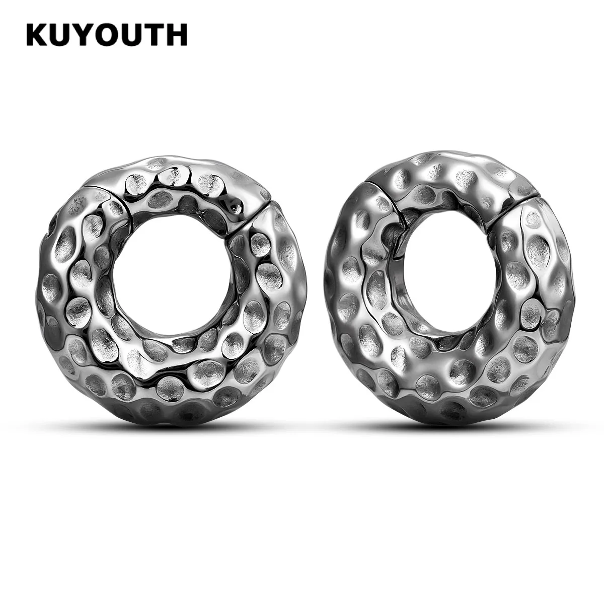 Фото KUYOUTH Кованые расширители для ушей из нержавеющей стали - 2 шт. беруши, манометры, носилки, гипоаллергенные украшения для пирсинга №1