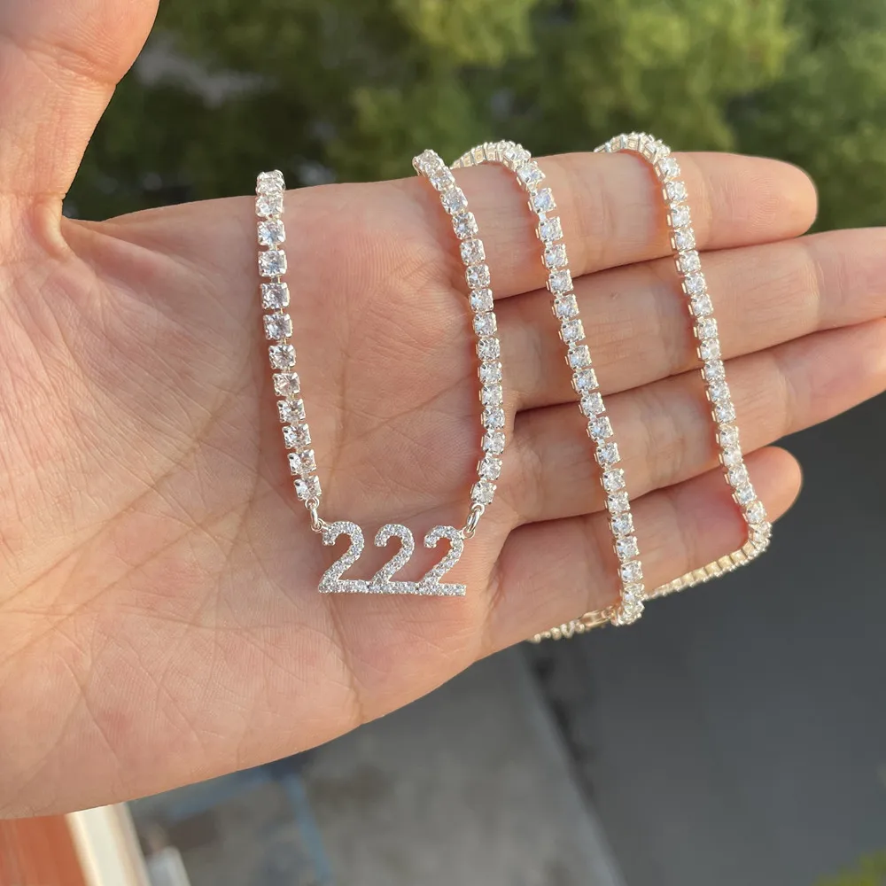 3UMeter 9mm Letters Customized Name Necklace For Women Personalized Pendant Zirconia Angel Number Tennis Chain Mother's Day Gift