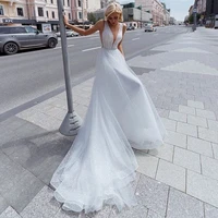 deep v neck glitter wedding dresses white beaded puffy tulle court train bridal gowns 2022 new summer sleeveless women dress
