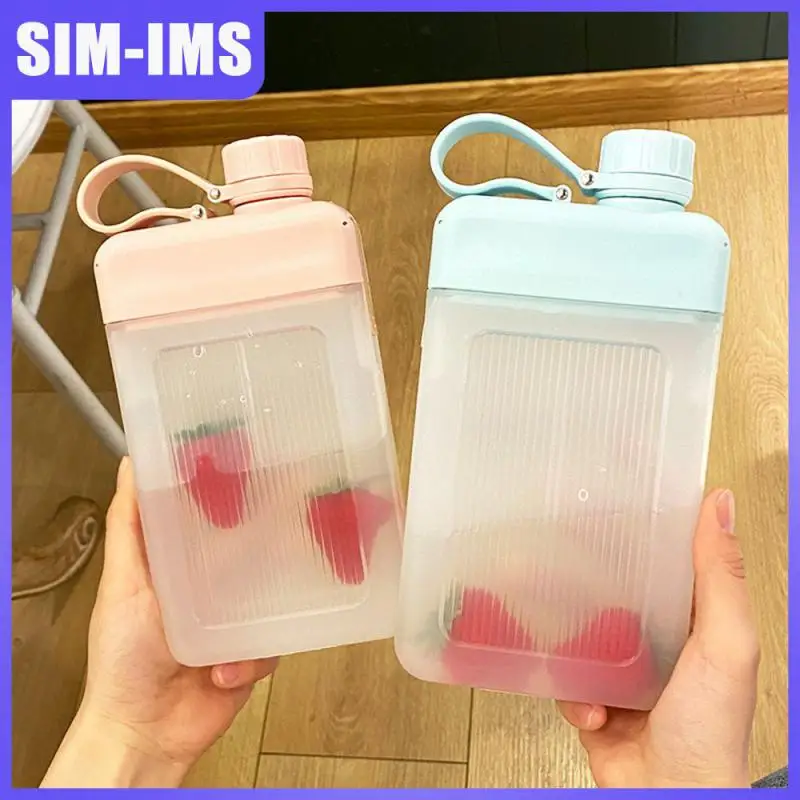 

2023 Outdoor Water Cup Portable Square Water Cup Simple Flat Water Bottle Organization Storage Household Travel Kitchen Gadgets
