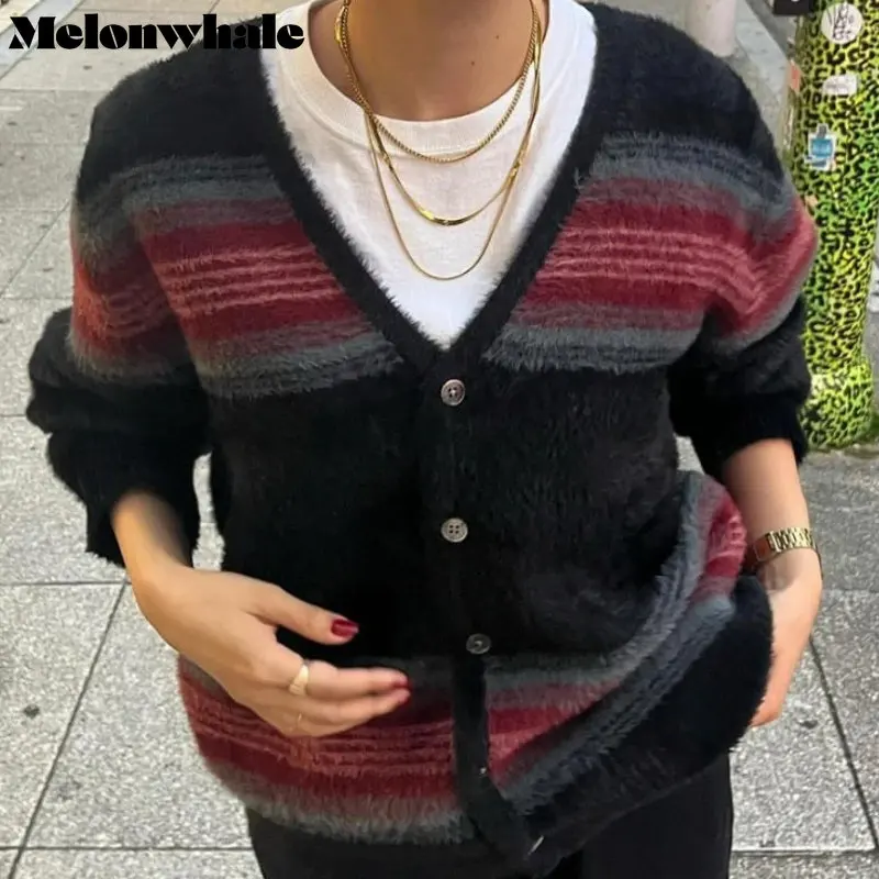 

Женский трикотажный кардиган в полоску, с круглым вырезом и длинным рукавом