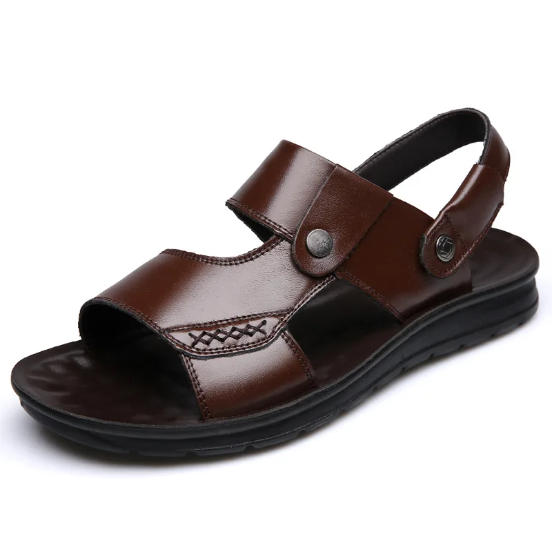 

Men Genuine Leather Sandals Summer Roman Classic Men's Slippers Beach Shoes High Quality Comfort Non-slip Male Walking Footwear