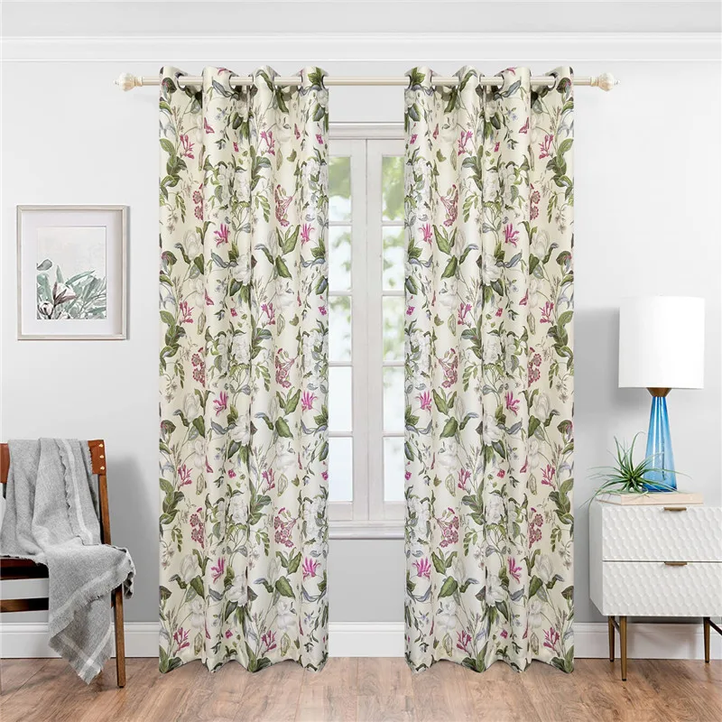 

American Pastoral Plant Printed Curtain for Living Room Bedroom Korean Cotton and Linen Curtains Eyelets Window Drapes Custom
