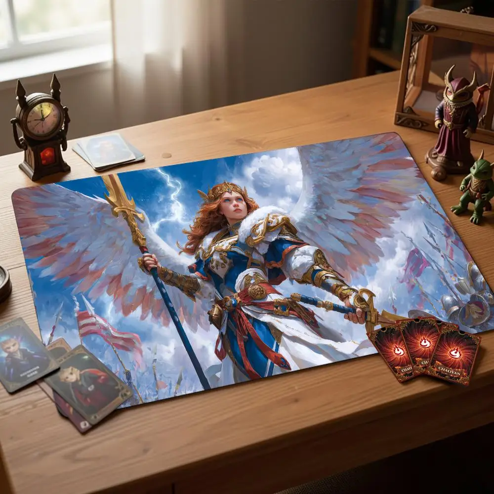 Фото Таинственный женский воин: Игровой коврик для карточных игр Magic (MTG) с противоскользящим основанием, 35x60 см, для TCG №1