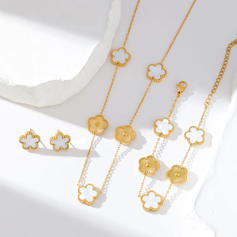 EILIECK Нержавеющая сталь 316L Цветок Пятилистный клевер Ожерелье Браслет Серьги