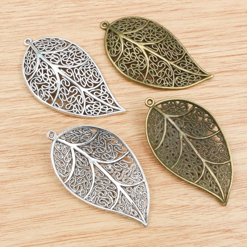 

5 шт. 57x31 мм Античные посеребренные и Бронзовые Подвески ручной работы в форме листа: DIY для браслета и ожерелья