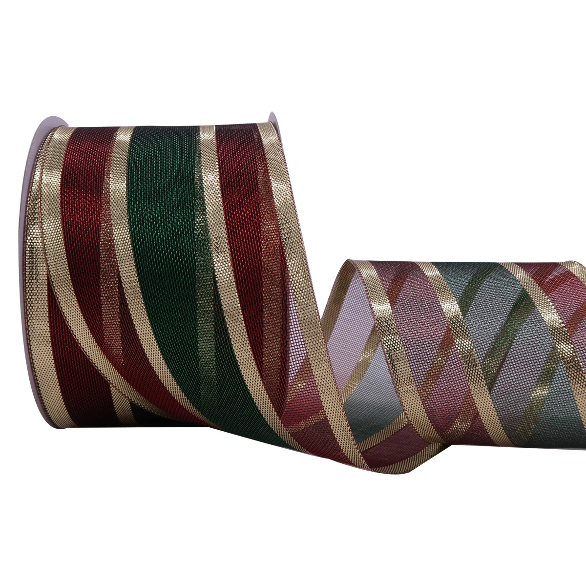 

25 Yards/Roll 63mm Red Gold Green Stripes Metallic Gift Packaging Wired Edge Ribbon for Christmas Decor Bows for Crafts 2073