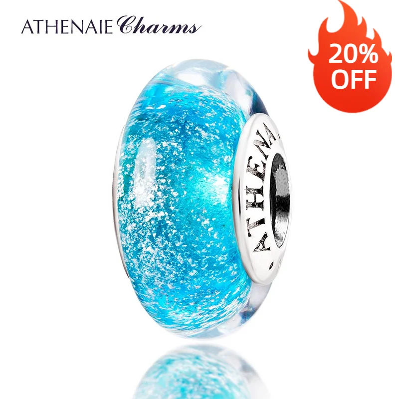 

ATHENAIE Genuine 925 Silver Core Shimmer Murano Glass Bead 5 Colors Fit All European Charms Bracelets DIY Women Jewelry
