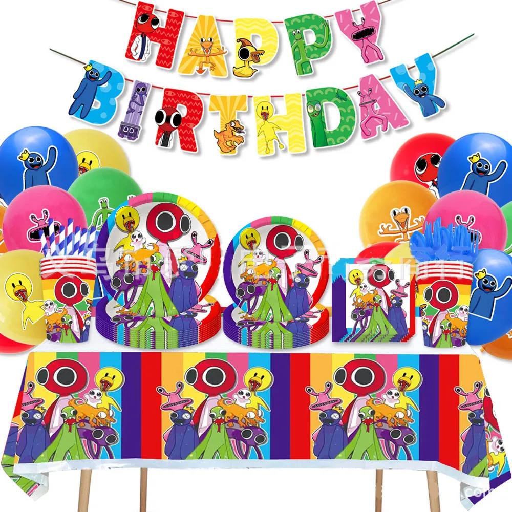 

Rainbow Friend Birthday Party Supplies Tableware Blowout Balloon Backdrop Decoration Cake Topper Banner Cup Plate Tapestry Toy