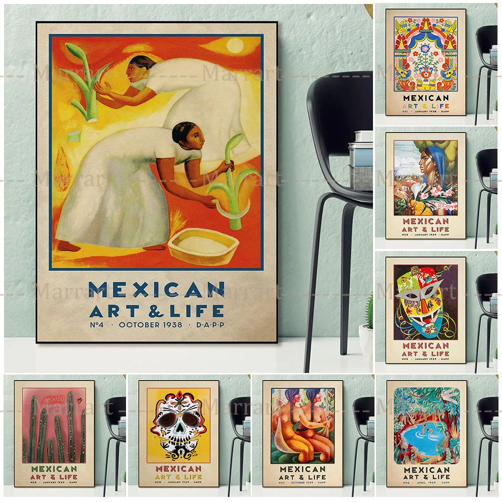 

Mexican Exhibition Art Poster And Prints Floral Vintage Wall Art Decor Latin American Artesanía Canvas Painting For Living Room