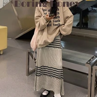 boring honey fashion knitted hollow out see through bag hip skirt retro be all match hong kong style a line skirt