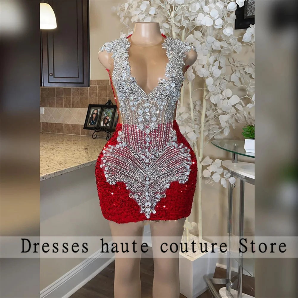 

Роскошные красные бархатные Выпускные платья с бисером Иллюзия 2023 Коктейльные мини-платья со стразами Вечерние платья на день рождения Robe ...