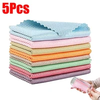 5pcs fish scale grid scouring pad microfiber polished glass cleaning cloth wiper oil proof rag household absorbent towel
