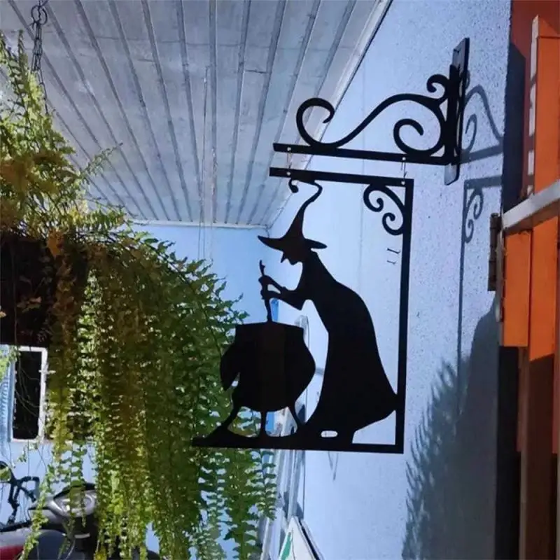 

1~5PCS Hanging Metal Vintage Witch Shape Cast Iron Garden Corner Sign Mysterious Witch Statue Ghost Doorframe Halloween