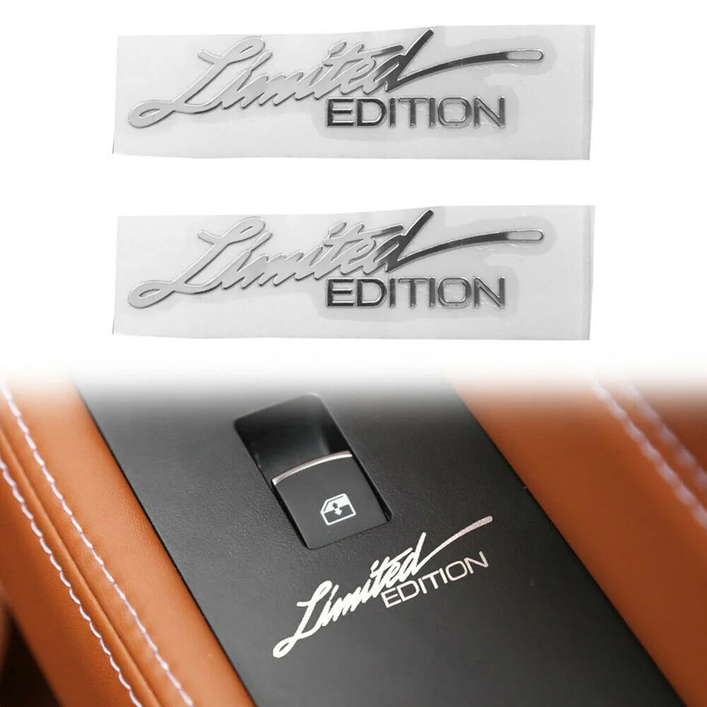 

2x Silver Limited Edition Logo Emblem Badge Metal Sticker Decals Custom Text Auto Accessories 1.8x7.5Cm For Universal All Models