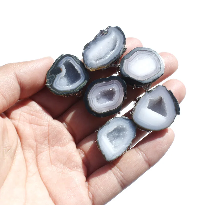 

1 Pcs Natural Agate Geode Crystal Ring With S925 Siver