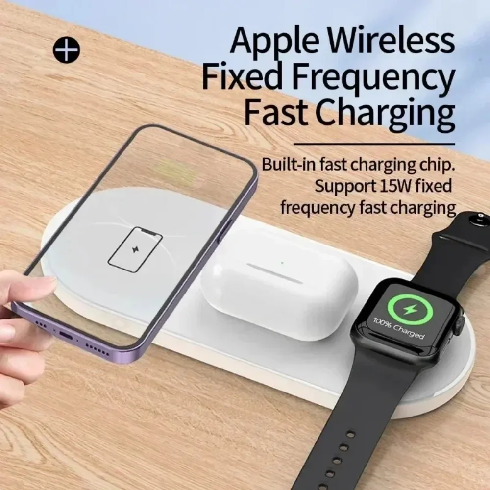 Фото Беспроводная зарядная станция 3-в-1 для iPhone, Apple Watch, AirPods Pro: быстрая зарядка для дома, офиса, путешествий и использования у кровати №3