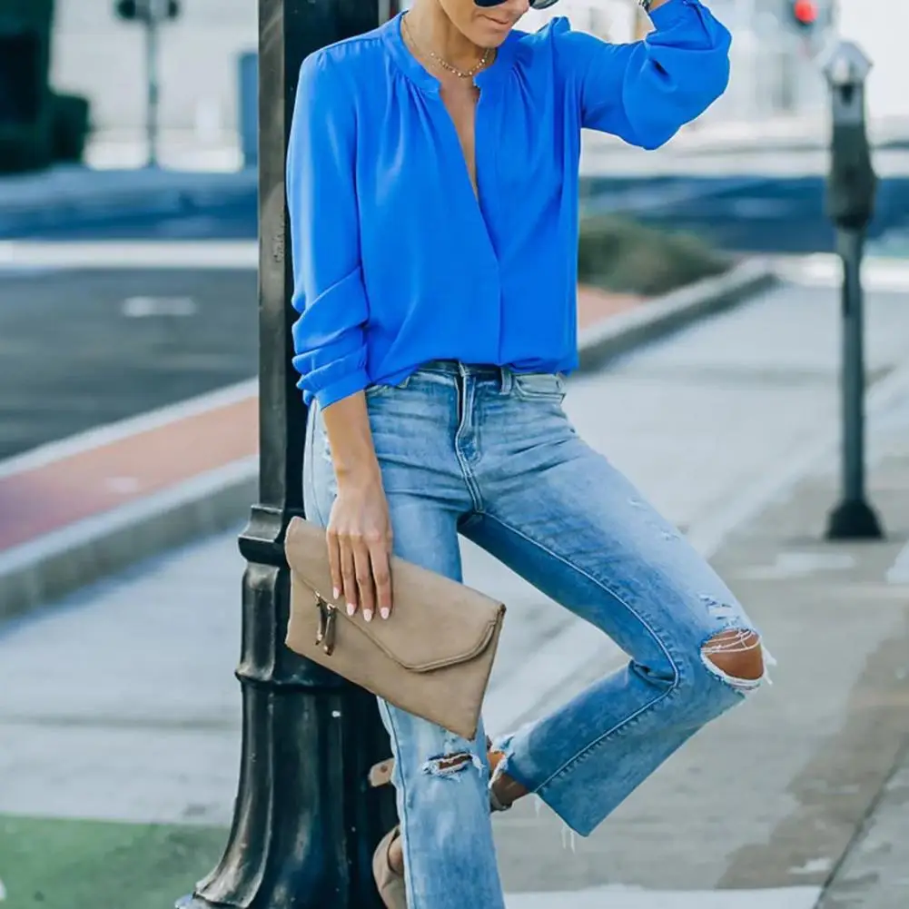 

Lady Shirt Long Sleeves Women Spring Top Pure Color Women Spring Top