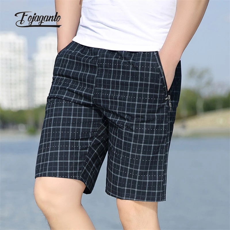 

FOJAGANTO Men Summer Refreshing Casual Shorts Fashion Plaid Straight Five-Point Shorts Zipper Pocket Cotton Thin Shorts Men
