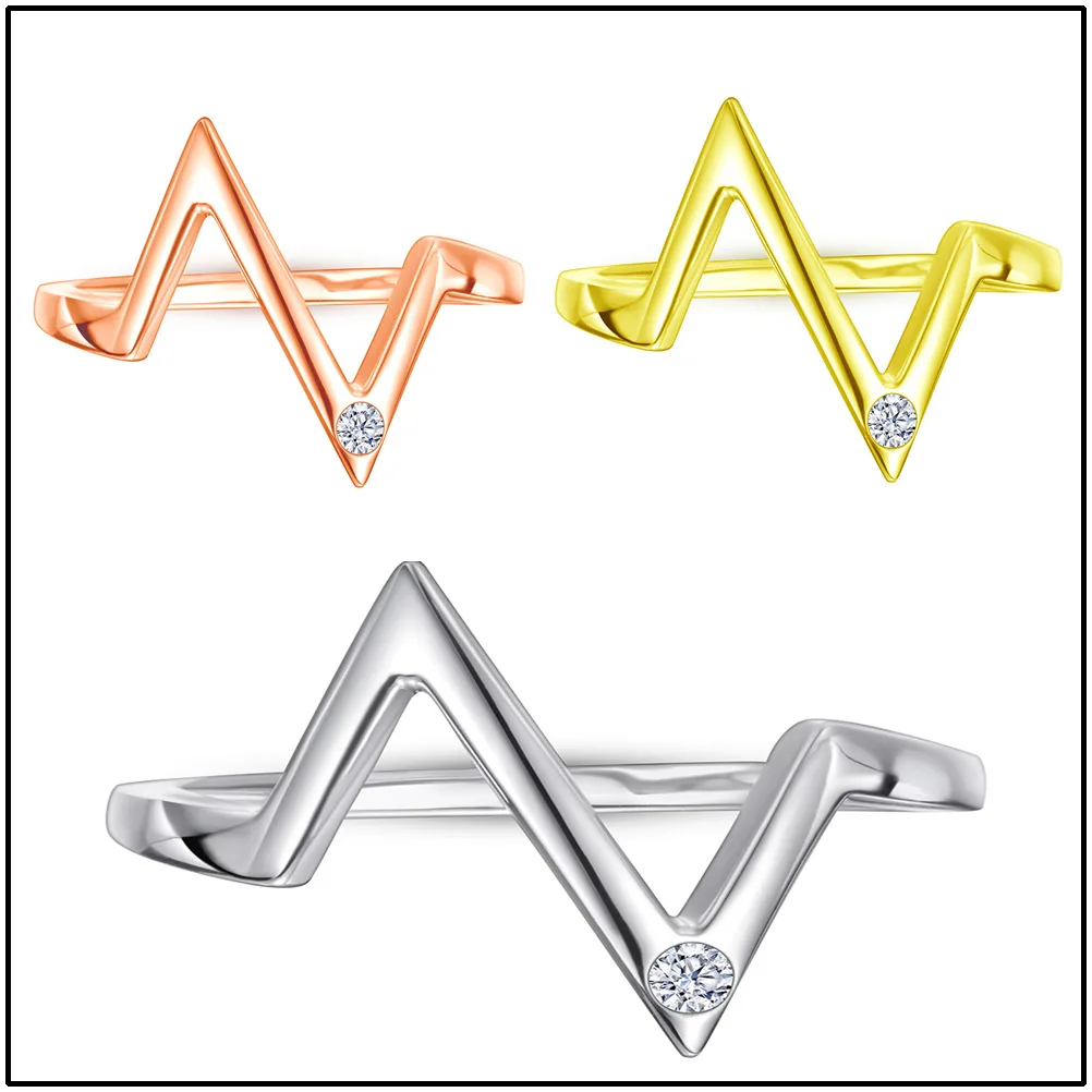 

New fashion simple trend s925 silver inlaid 5A zircon ladies ECG zigzag geometric ring