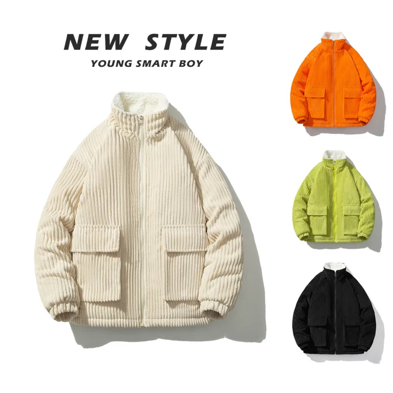 Winter Thicken Corduroy Jacket Men Warm Fashion Casual Lamb Wool Jackets Mens Streetwear Korean Loose Thick Short Coat Men M-3XL