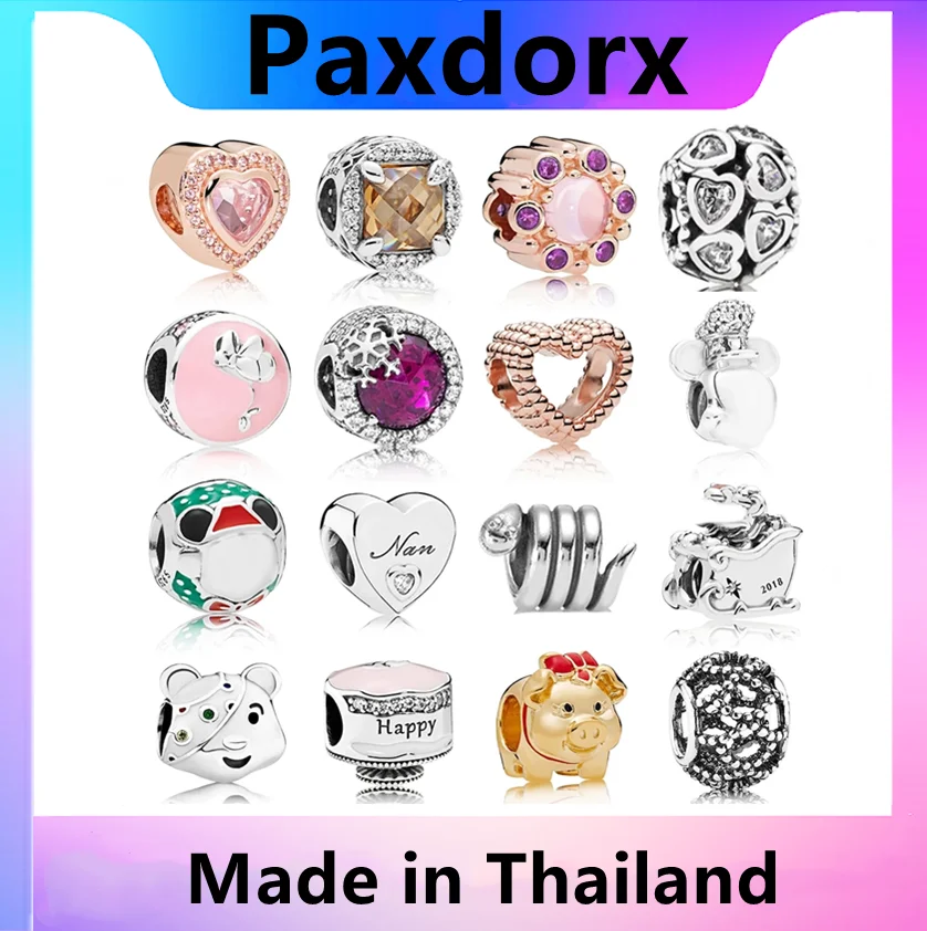 

New 100% S925 Sterling Silver 11 Cute Animal Golden Pig Rose Gold Heart Shaped Snake Charm Fit DIY Original Bracelet Jewelry